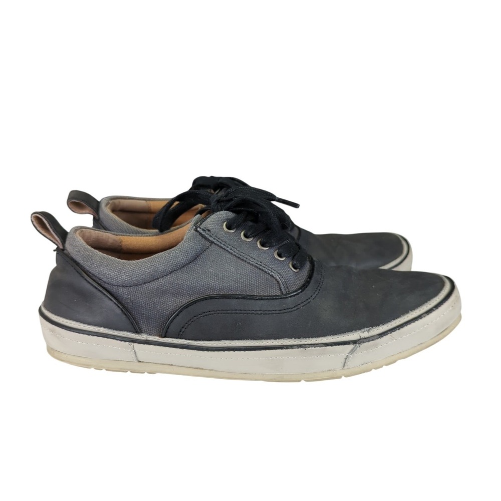 John Varvatos USA Mens Black‎ Gray Leather Canvas Low Top Sneakers Size 9M